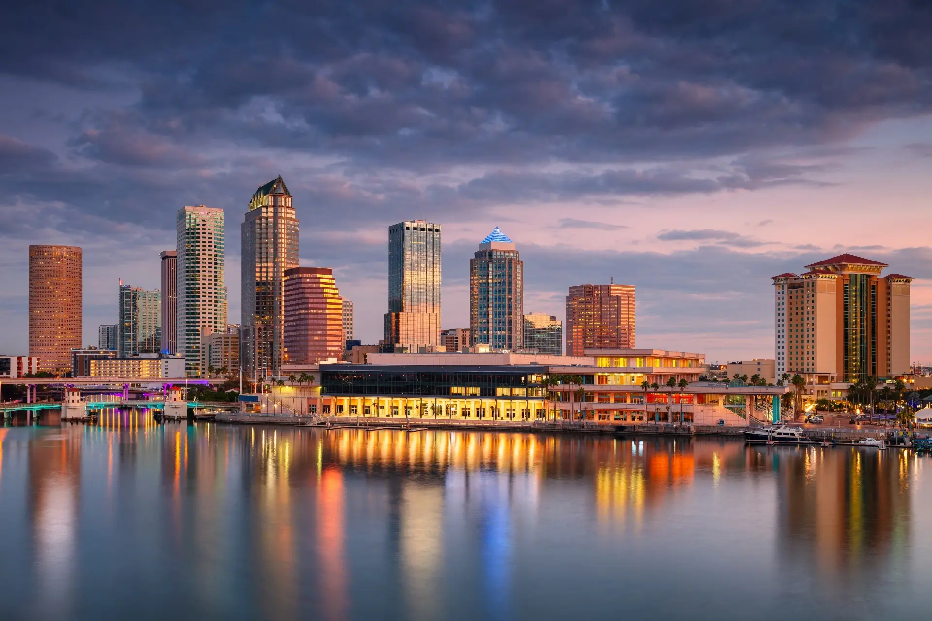 Tampa skyline and Hillsborough Bay at dusk